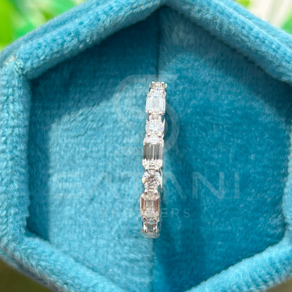 Baguette and Round Moissanite Eternity Band | Dainty Stacking Wedding Ring | Sterling Silver Anniversary Band | Modern Bridal Jewelry