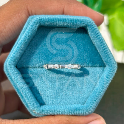 “Gold Eternity Band with Round & Emerald Cut Diamonds – Dainty Full Eternity Ring, Unique Stacking Band, Anniversary or Wedding Ring”