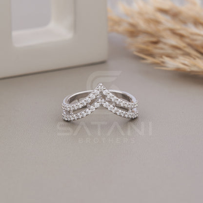 10K Solid Gold Double v shape Ring, 925 Sterling Silver Double V Ring, Chevron Ring, Thumb Ring,  Solid Gold Royal Curve Ring