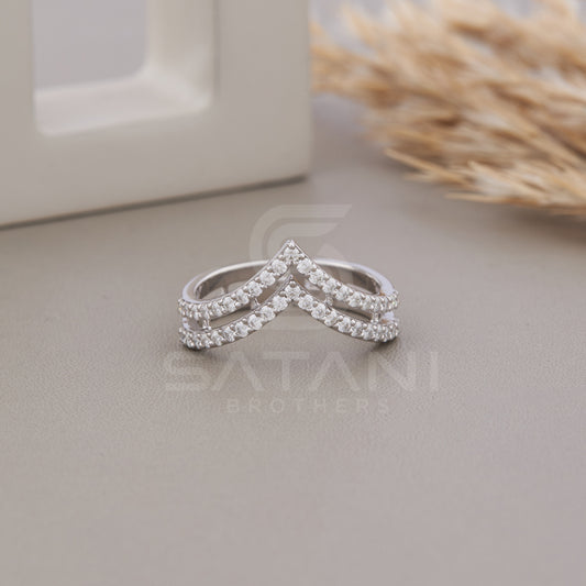 10K Solid Gold Double v shape Ring, 925 Sterling Silver Double V Ring, Chevron Ring, Thumb Ring,  Solid Gold Royal Curve Ring