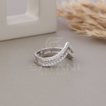 10K Solid Gold Double v shape Ring, 925 Sterling Silver Double V Ring, Chevron Ring, Thumb Ring,  Solid Gold Royal Curve Ring