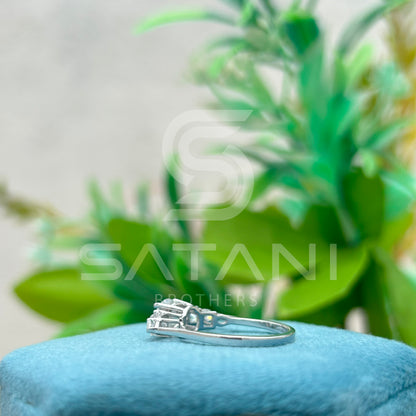 Five Stone Moissanite Engagement Ring | 14K White Gold | Round Center with Princess & Pear Side Stones | Unique Bridal Ring