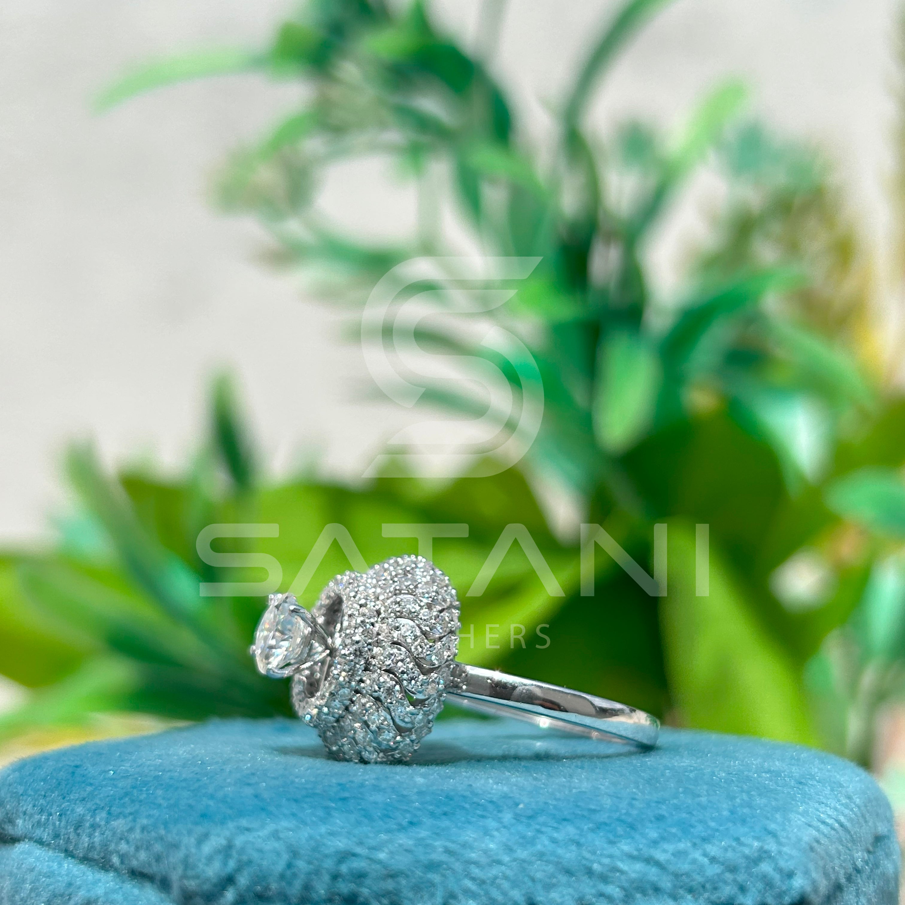 Round Halo Moissanite Statement Ring – Multi-Layer Pave Setting – Available in 925 Silver, 10K, 14K, 18K White or Rose Gold