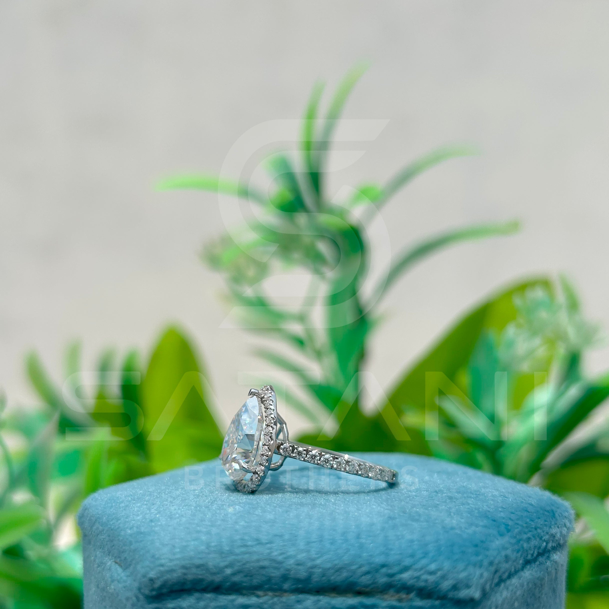 Pear Shape Moissanite Engagement Ring 12x8mm Center | Halo Bridal Ring with Accent Stones | White Gold Moissanite Ring