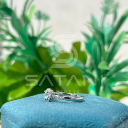 Heart Shaped Diamond Halo Ring, 14K White Gold Engagement Ring, Romantic Promise Ring, Dainty Heart Cut Bridal Jewelry