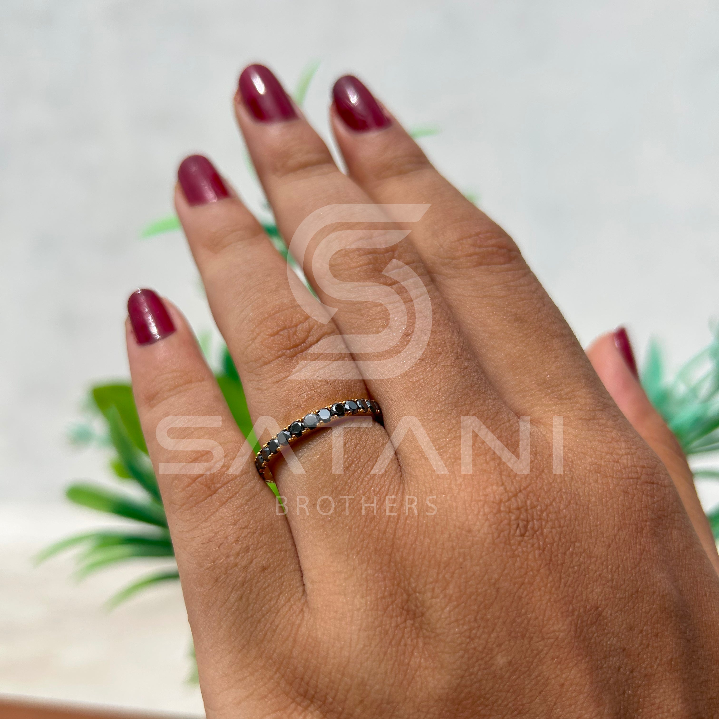 Elegant Black Moissanite Eternity Band in Gold | Timeless Stackable Ring