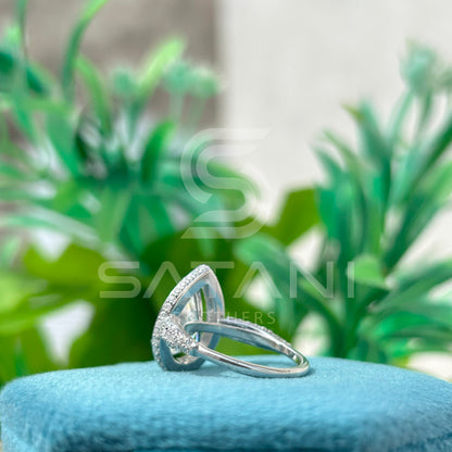 Pear Shape Moissanite Engagement Ring 12x8mm Center | 18K White Gold Halo Bridal Ring with Pave Band