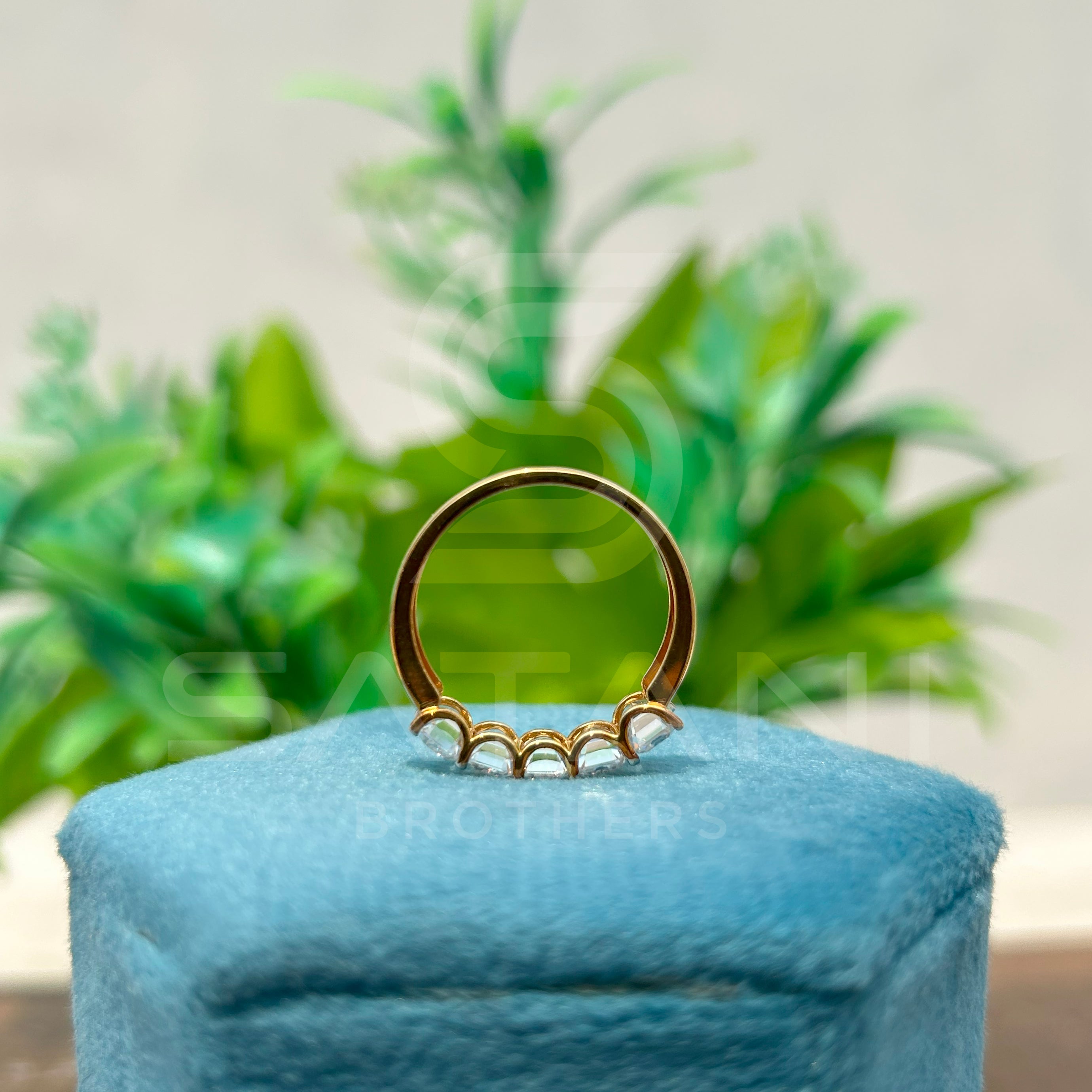 5 Stone Emerald Cut Moissanite Ring | 6x4MM Moissanite Band in 14K Gold | Anniversary or Wedding Ring for Women | Elegant Gold Stackable Ring