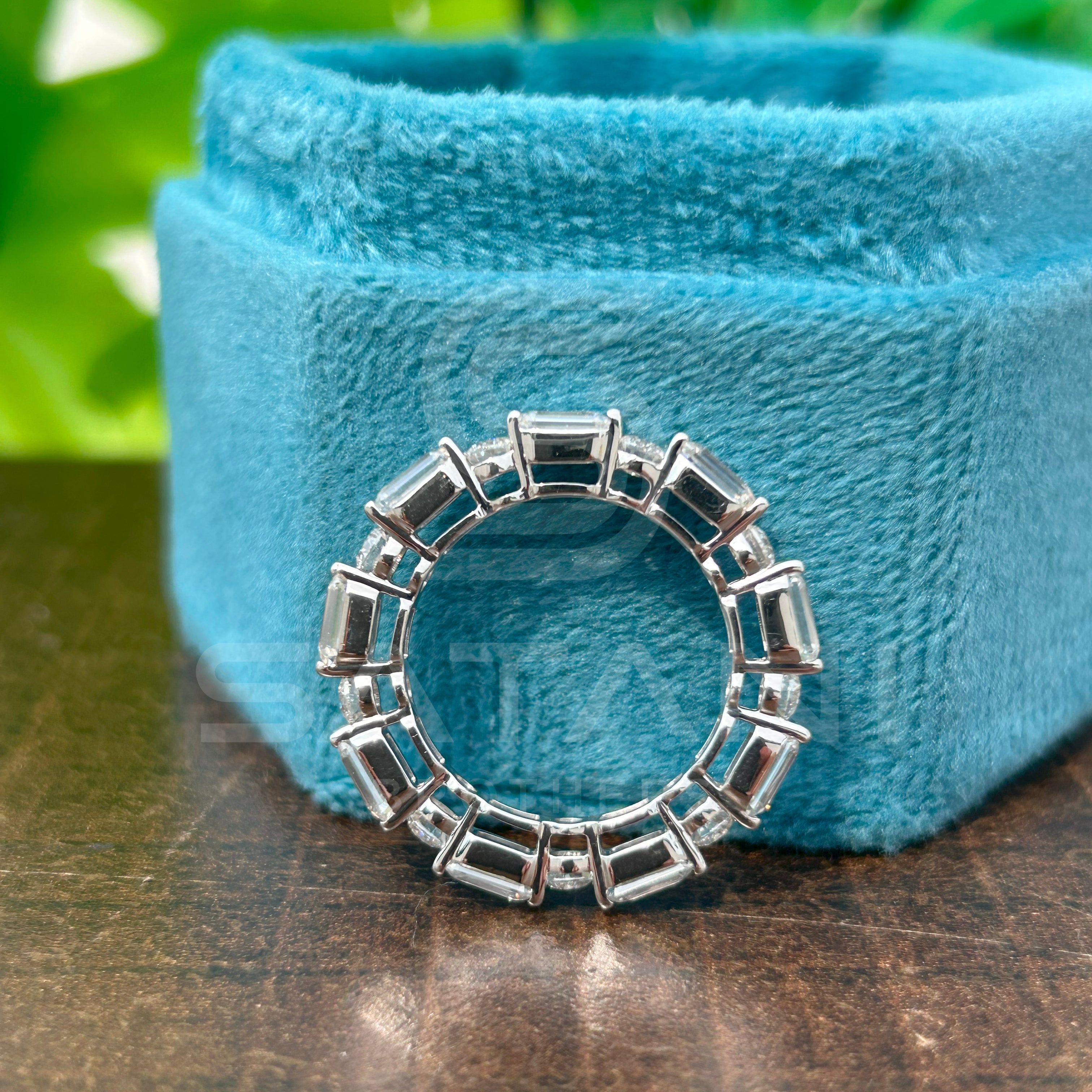Baguette and Round Moissanite Eternity Band | Dainty Stacking Wedding Ring | Sterling Silver Anniversary Band | Modern Bridal Jewelry