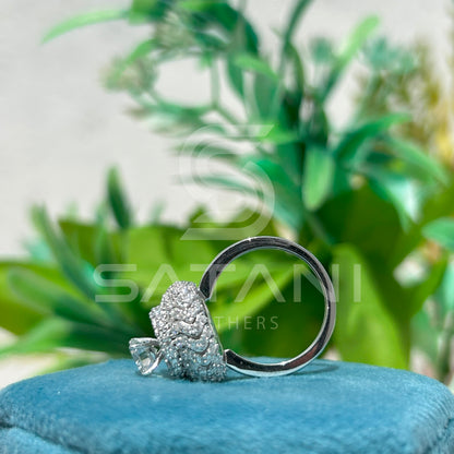 Round Halo Moissanite Statement Ring – Multi-Layer Pave Setting – Available in 925 Silver, 10K, 14K, 18K White or Rose Gold