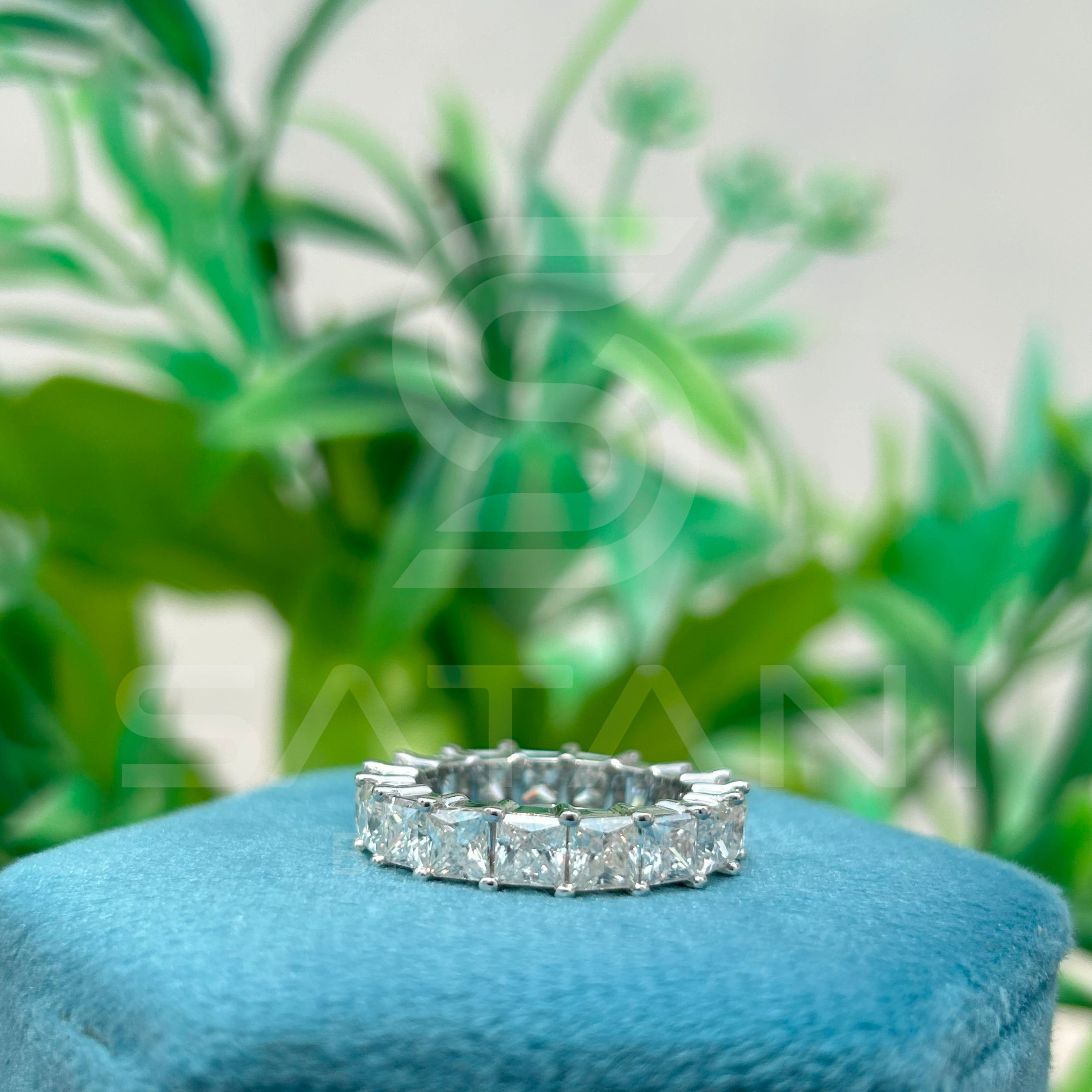 Radiant Cut Moissanite Eternity Band | Full Eternity Ring in White Gold | Bold Statement Wedding Band | Sparkling Anniversary Ring