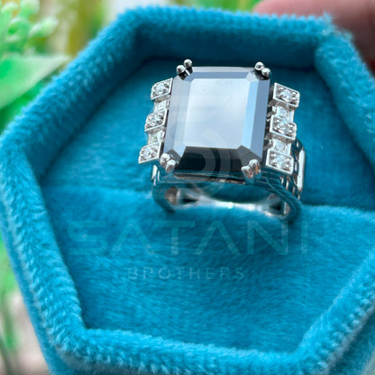 Men’s Black Onyx Emerald Cut Ring – Vintage Art Deco Statement Ring with Side Stones