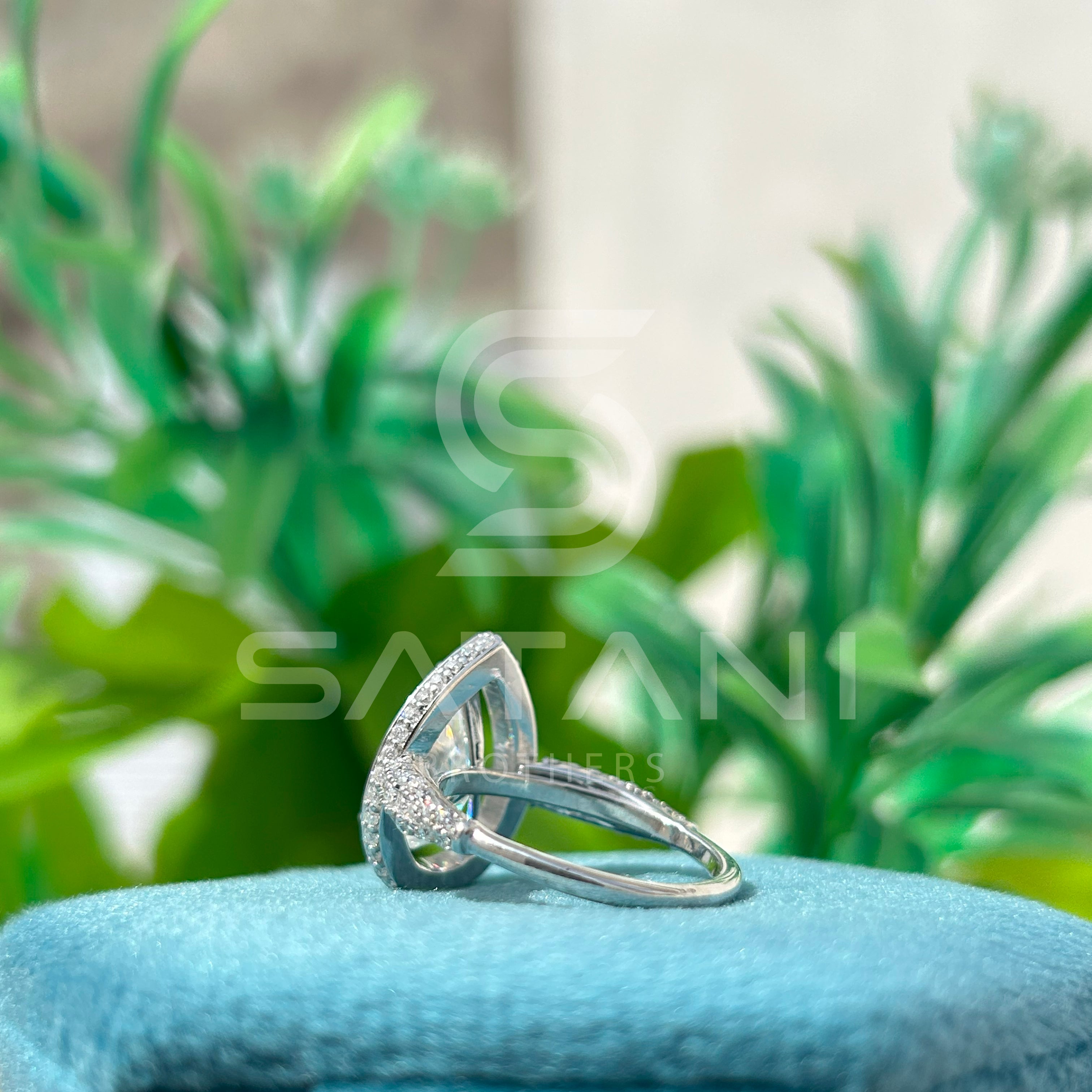 Pear Shape Moissanite Engagement Ring 12x8mm Center | 18K White Gold Halo Bridal Ring with Pave Band