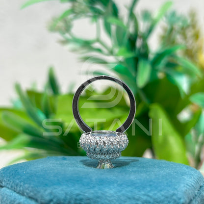 Round Halo Moissanite Statement Ring – Multi-Layer Pave Setting – Available in 925 Silver, 10K, 14K, 18K White or Rose Gold