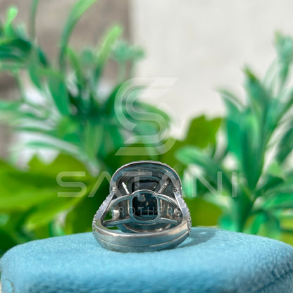 Elegant Black Onyx & Diamond Halo Ring  Timeless Black Gemstone Ring with Double Diamond Halo  Luxury Emerald-Cut Black Onyx Ring  Bold & Beautiful Black Stone Statement Ring  Vintage-Inspired Black Onyx and Diamond Ring
