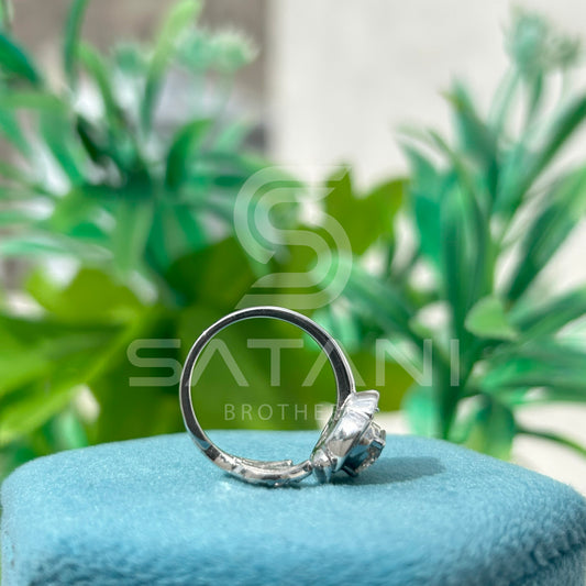 "Floral Bypass Diamond Ring – Adjustable Petal Design with Brilliant Round Center Stone"
