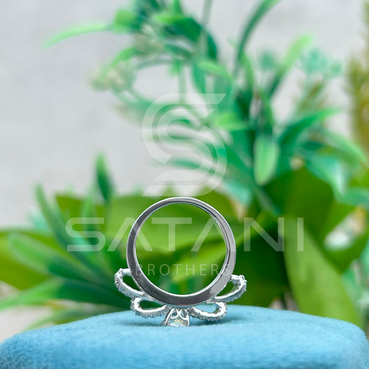14K White Gold Bow Design Engagement Ring with Round Brilliant Cut Diamond & Pave Accents