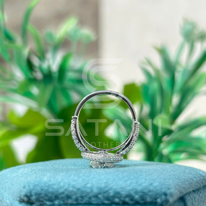 Pear Shape Moissanite Engagement Ring 12x8mm Center | 18K White Gold Halo Bridal Ring with Pave Band