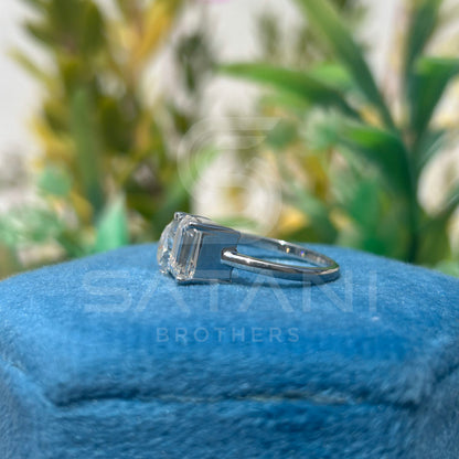 "Two Stone Moissanite Engagement Ring – Pear and Emerald Cut Toi et Moi Design, 14K White Gold, Modern Bridal Jewelry"