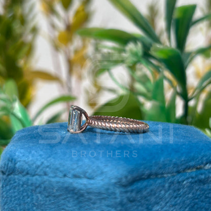Emerald Cut Moissanite Ring with Twisted Rope Band – Rose Gold / Silver / 10K 14K 18K Gold – Unique Solitaire Engagement or Promise Ring