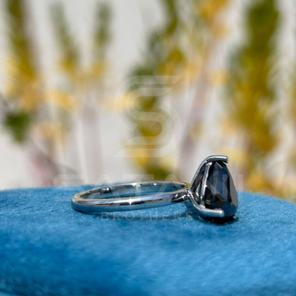 "Black Moissanite Toi et Moi Ring – Pear & Emerald Cut, Two Stone Engagement Ring in Silver or Gold, Unique Statement Jewelry for Her"