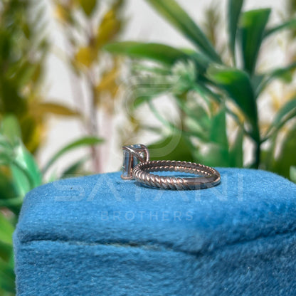 Emerald Cut Moissanite Ring with Twisted Rope Band – Rose Gold / Silver / 10K 14K 18K Gold – Unique Solitaire Engagement or Promise Ring