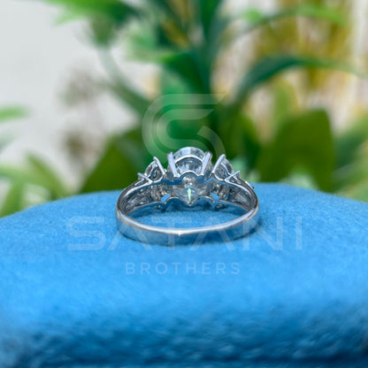 Classic oval Moissanite Diamond Ring– Trio Side Stone Setting