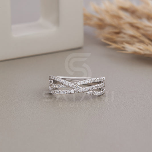 Crossover Triple Ring, Criss Cross Ring,  Multi Row Ring,  half eternity , Statement Rings Women, Triple Band Ring, Dainty Gold X Ring,