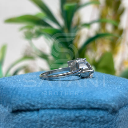 "Two Stone Moissanite Engagement Ring – Pear and Emerald Cut Toi et Moi Design, 14K White Gold, Modern Bridal Jewelry"