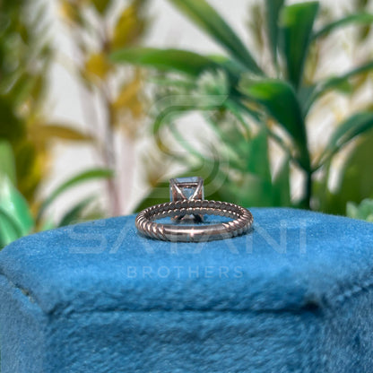Emerald Cut Moissanite Ring with Twisted Rope Band – Rose Gold / Silver / 10K 14K 18K Gold – Unique Solitaire Engagement or Promise Ring
