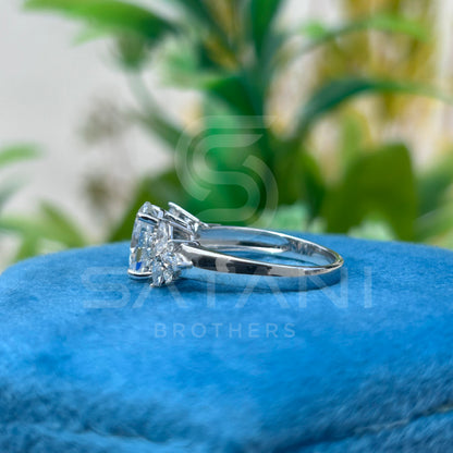 Classic oval Moissanite Diamond Ring– Trio Side Stone Setting