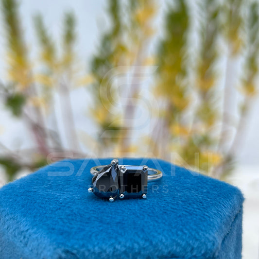 "Black Moissanite Toi et Moi Ring – Pear & Emerald Cut, Two Stone Engagement Ring in Silver or Gold, Unique Statement Jewelry for Her"