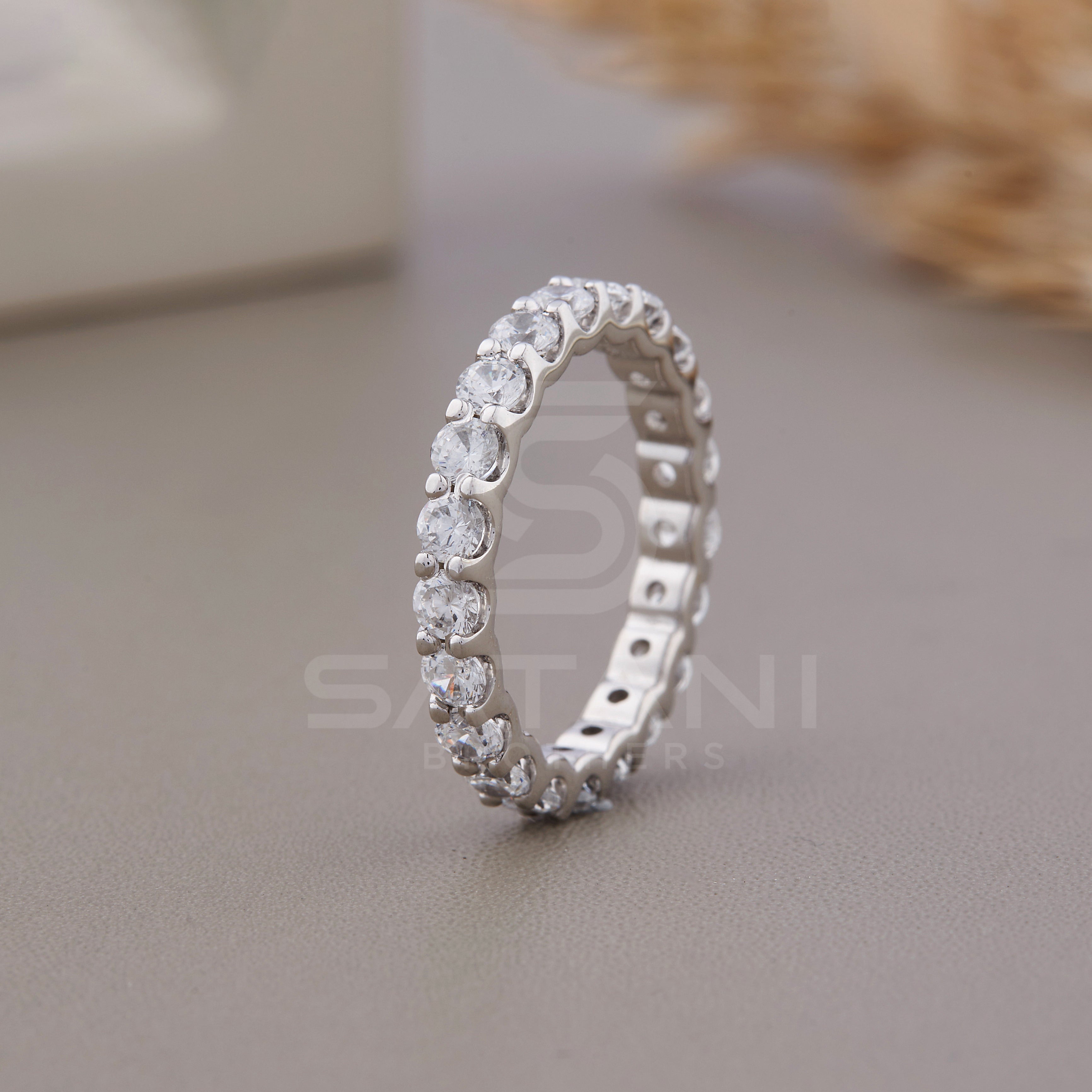 3MM Wedding Band Full Eternity Band, 1.80CT Man Made Diamond (Cubic Zirconia) Bridal Jewelry, bridesmaid jewelry Round Cut Low Profile Bands