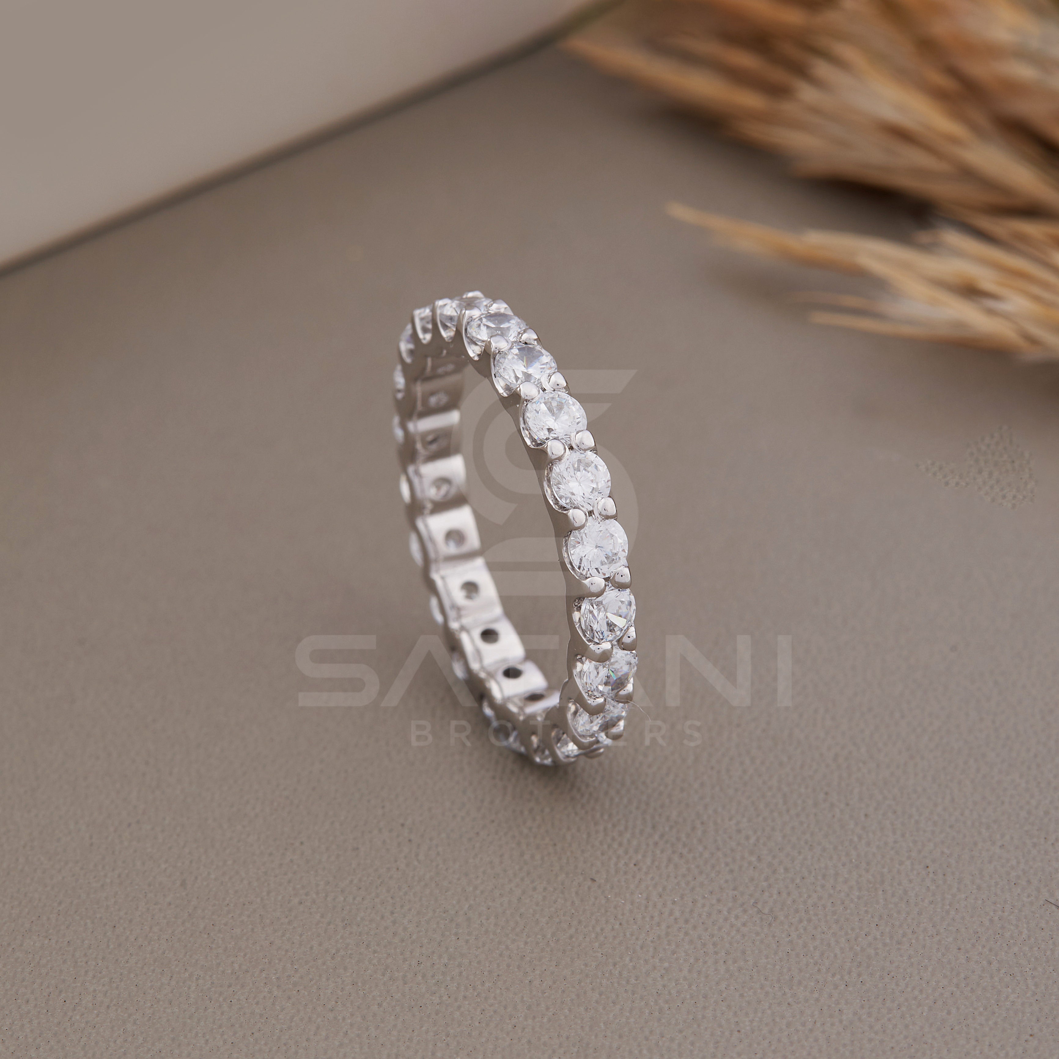 3MM Wedding Band Full Eternity Band, 1.80CT Man Made Diamond (Cubic Zirconia) Bridal Jewelry, bridesmaid jewelry Round Cut Low Profile Bands