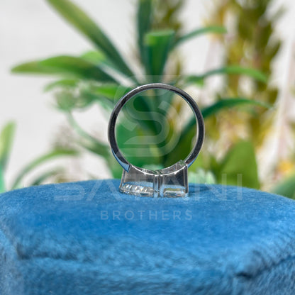 "Two Stone Moissanite Engagement Ring – Pear and Emerald Cut Toi et Moi Design, 14K White Gold, Modern Bridal Jewelry"