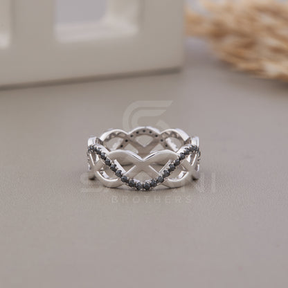 Black Moissanite infinity ring, Infinity ring, Diamond infinity wedding band 10k white gold vintage cross wedding band unique bridal ring