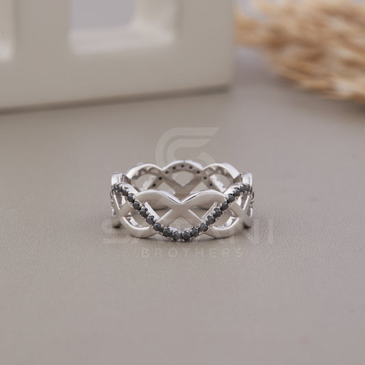 Black Moissanite infinity ring, Infinity ring, Diamond infinity wedding band 10k white gold vintage cross wedding band unique bridal ring