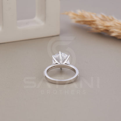 Round Cut Solitaire Engagement Ring, Pave Set Side-Stone Round Engagement Ring, 6 prong Promise Ring Round Diamond Engagement Ring For Her