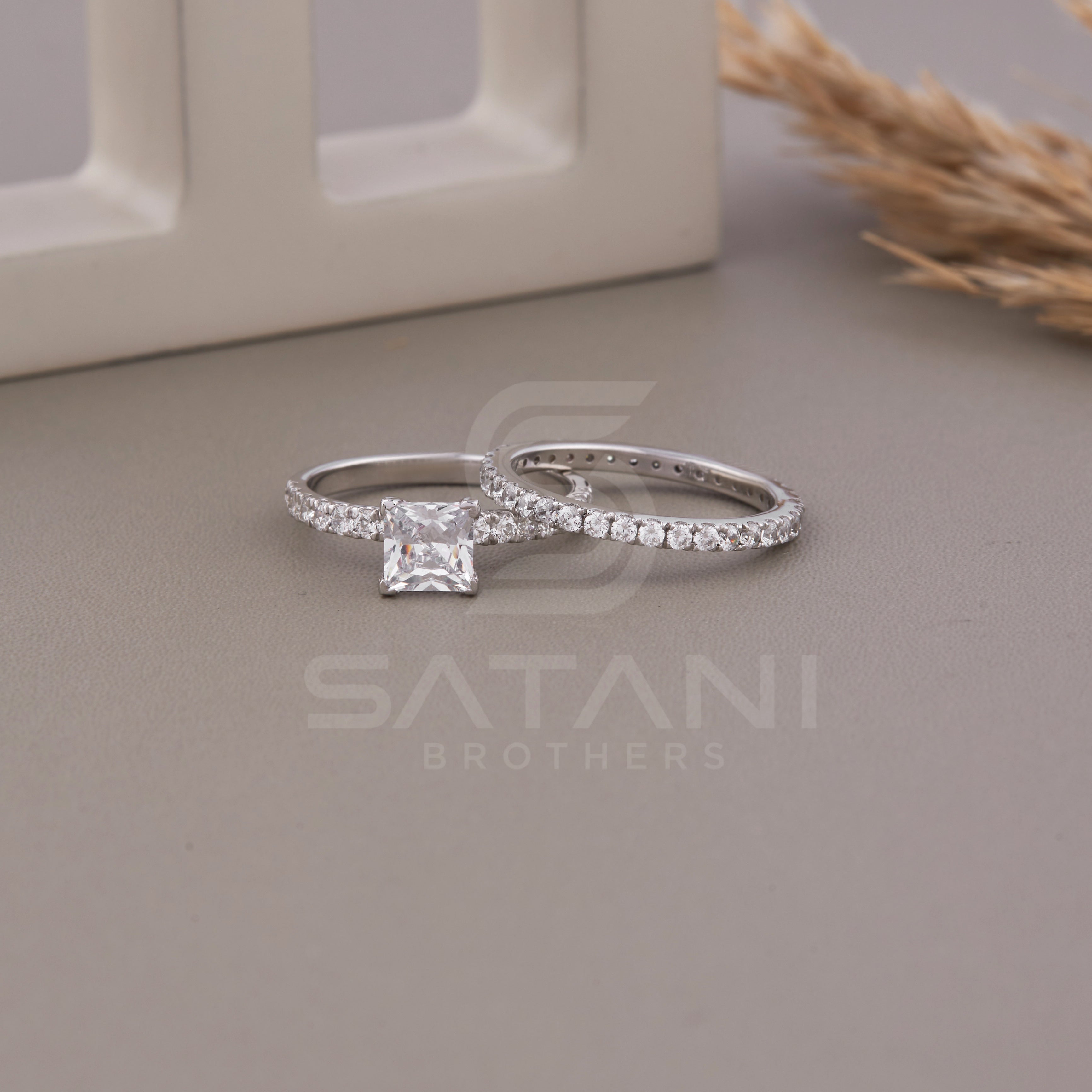 1CT Princess Cut Diamond Engagement Ring Set, 14k Solid Gold Dainty Bridal Wedding Band Set for Women, Birthday Gift for Her, Women, Wife