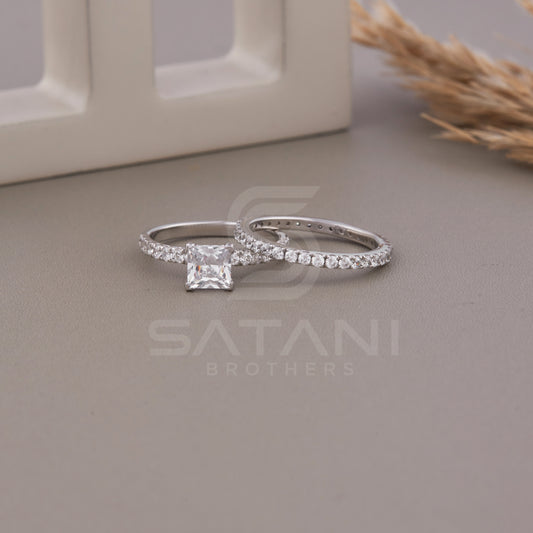 1CT Princess Cut Diamond Engagement Ring Set, 14k Solid Gold Dainty Bridal Wedding Band Set for Women, Birthday Gift for Her, Women, Wife