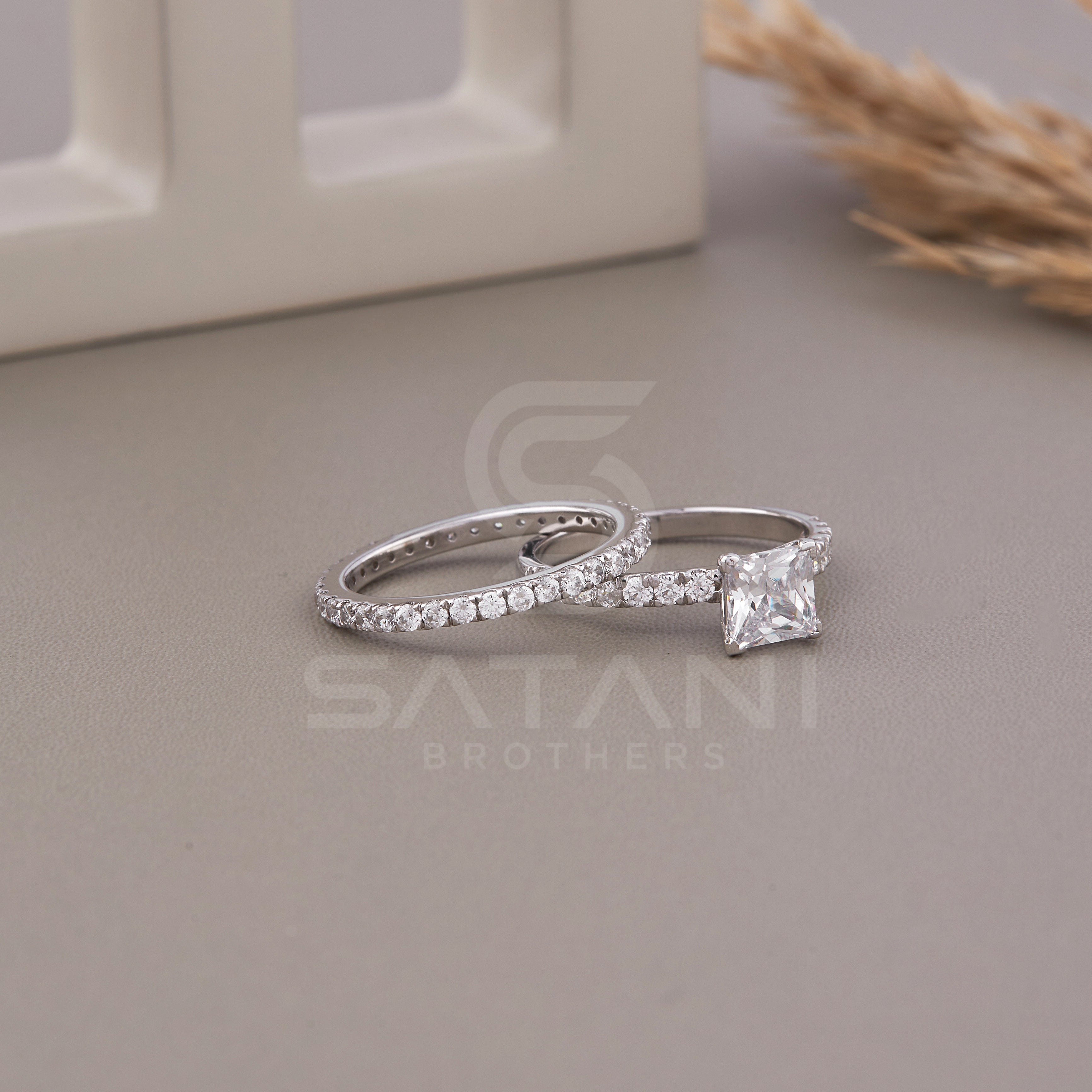 1CT Princess Cut Diamond Engagement Ring Set, 14k Solid Gold Dainty Bridal Wedding Band Set for Women, Birthday Gift for Her, Women, Wife