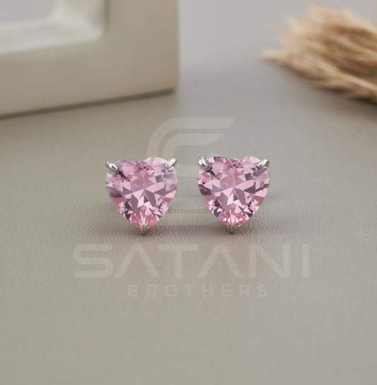 Pink Heart Stud Earrings, Diamond Wedding Earrings