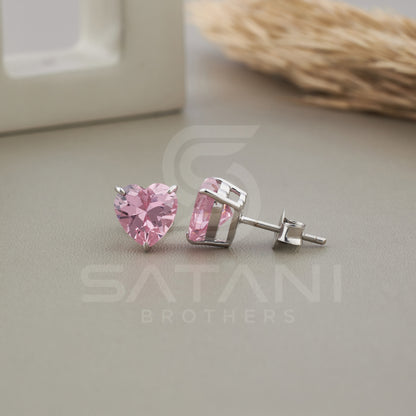 Pink Heart Stud Earrings, Diamond Wedding Earrings