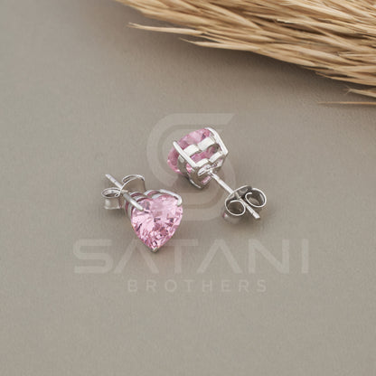 Pink Heart Stud Earrings, Diamond Wedding Earrings