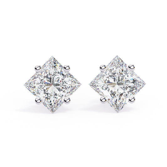925 Sterling Silver Princess Cut Moissanite Stud Earrings – 6x6mm, 2.40 CT, 4-Prong Setting