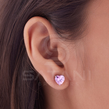 Pink Heart Stud Earrings, Diamond Wedding Earrings