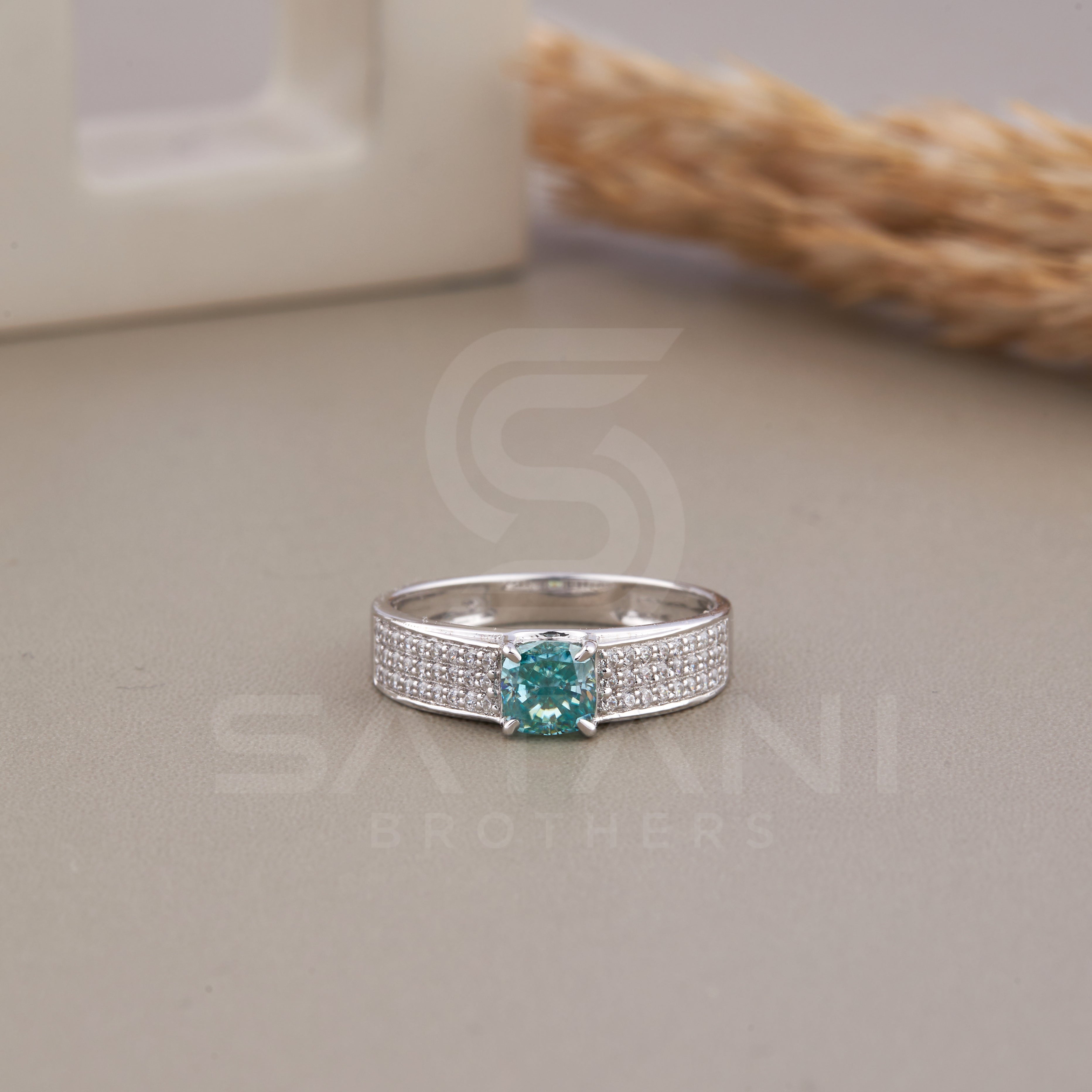 Cushion Moissanite Engagement Ring/ Blue Moissanite Proposal Ring/ Accent Set Moissanite Anniversary Ring/ 18K Solid Gold Engagement Ring