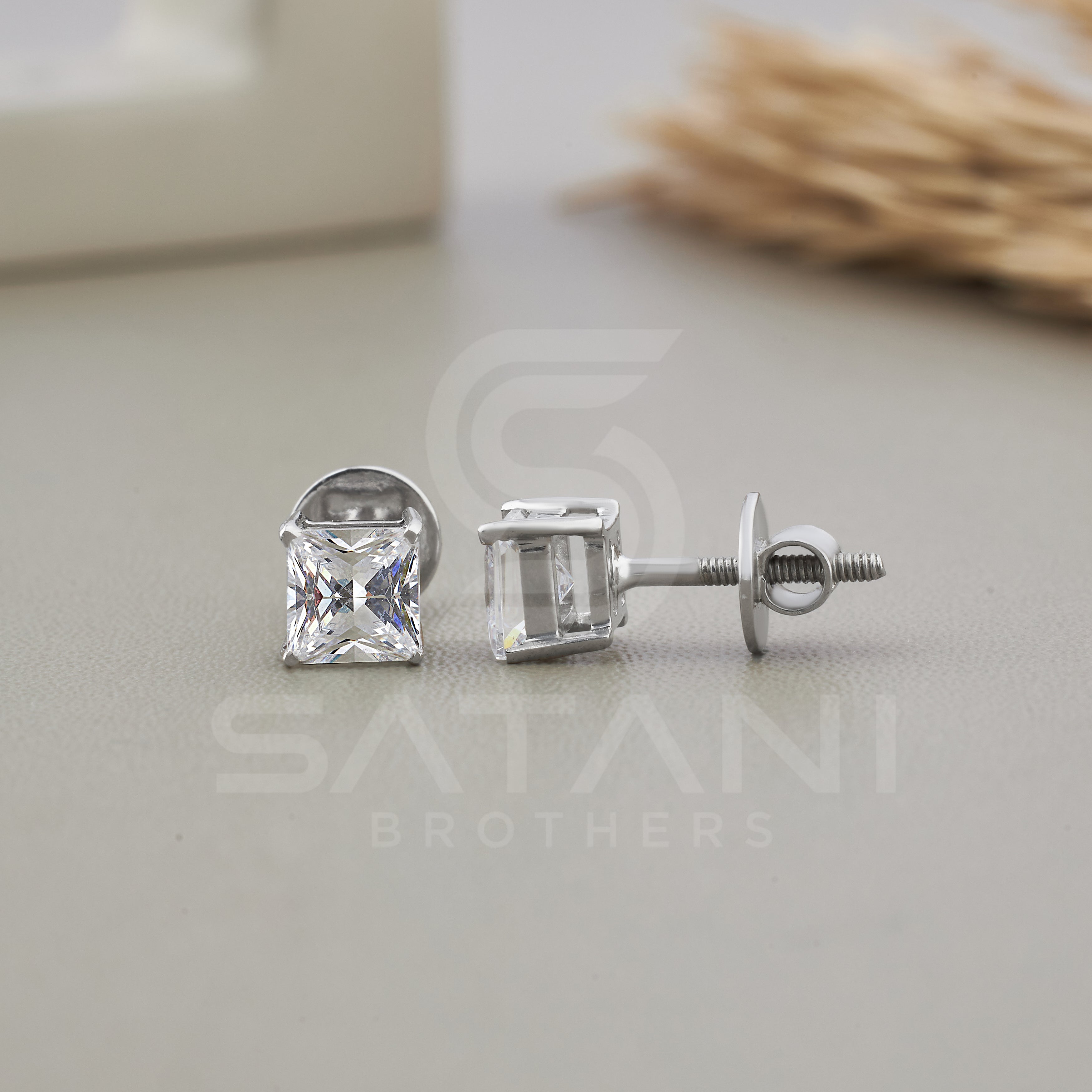 Princess Cut Stud Earrings, Diamond Wedding Earrings
