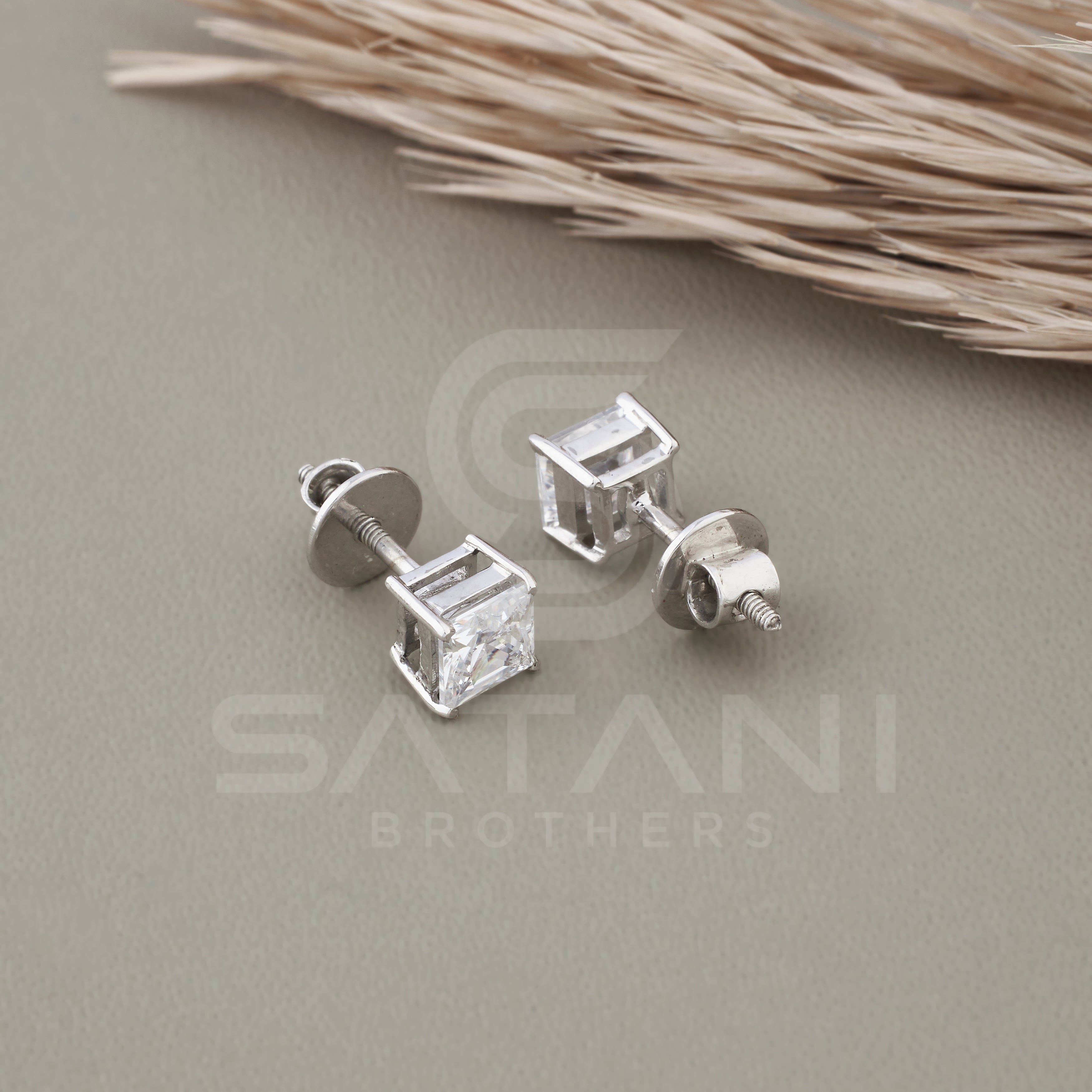 Princess Cut Stud Earrings, Diamond Wedding Earrings