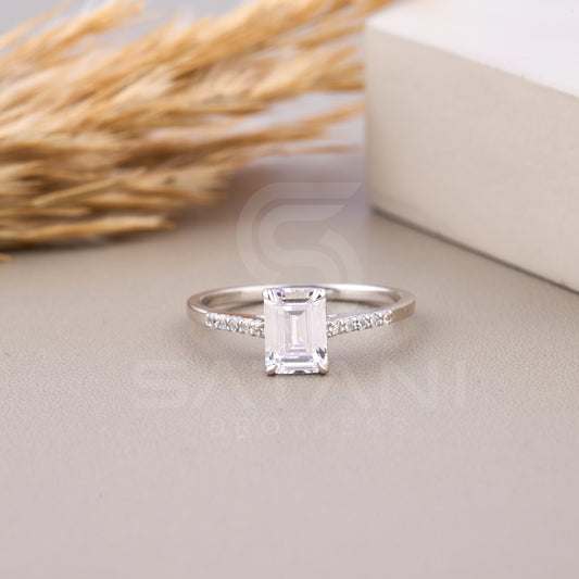 1CT Emerald Cut Moissanite Engagement Ring, Hidden Halo Engagement Ring, Claw Prongs Ring, Anniversary Gift Ring, Bridal Wedding Ring